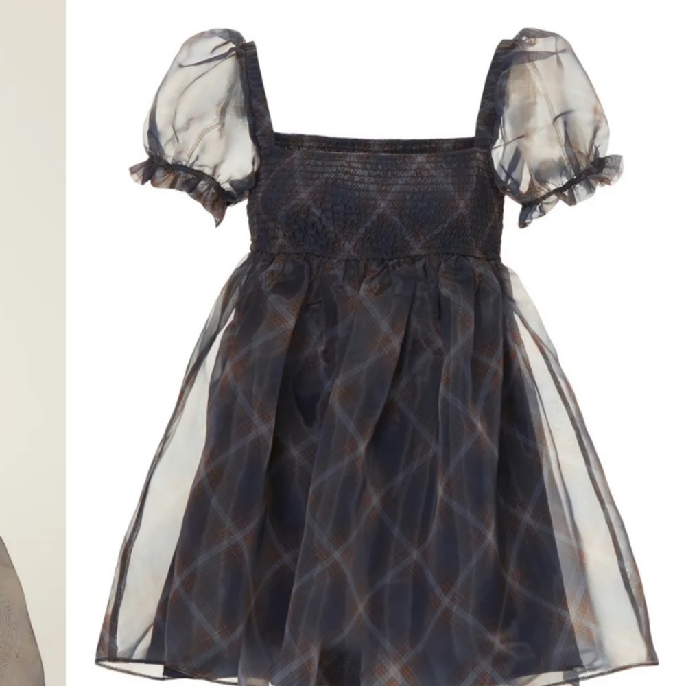 🆕 NWT WeWoreWhat Navy Sheer Puff-Sleeve Organza Smocked Baby Doll Mini Dress - Picture 5 of 15